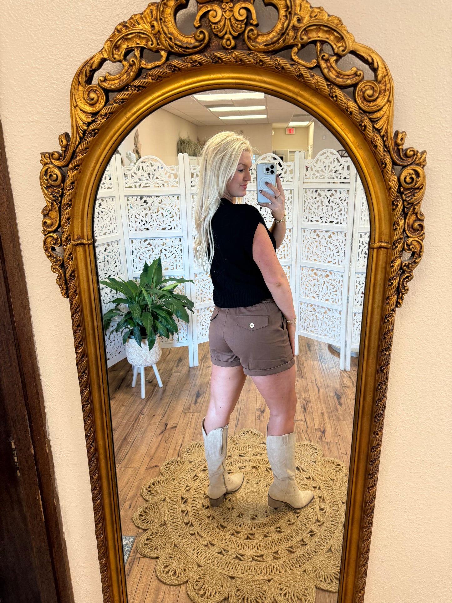 Brown pleated shorts