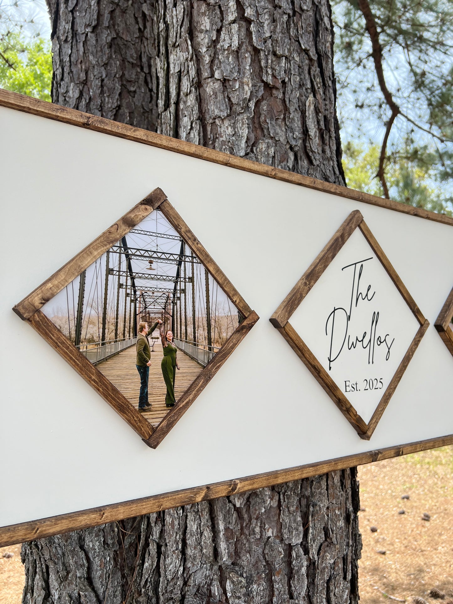 Double white last name sign - picture sign - wedding signs