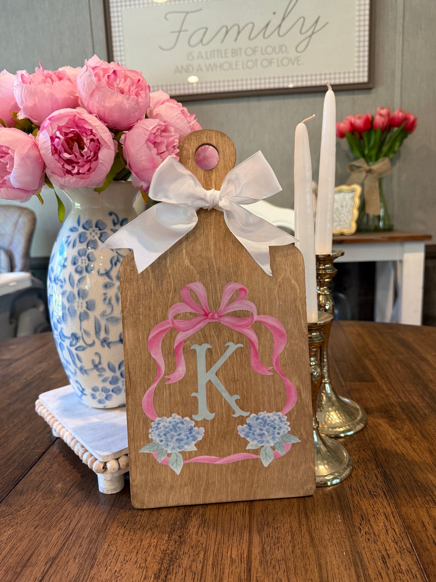 Pink bow crest board