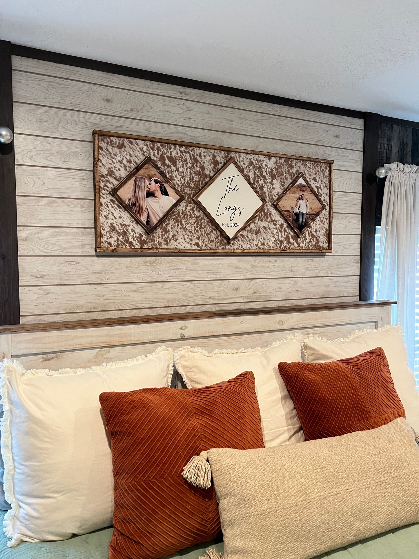 Cowhide photo/last name wooden sign - Cowhide Sign