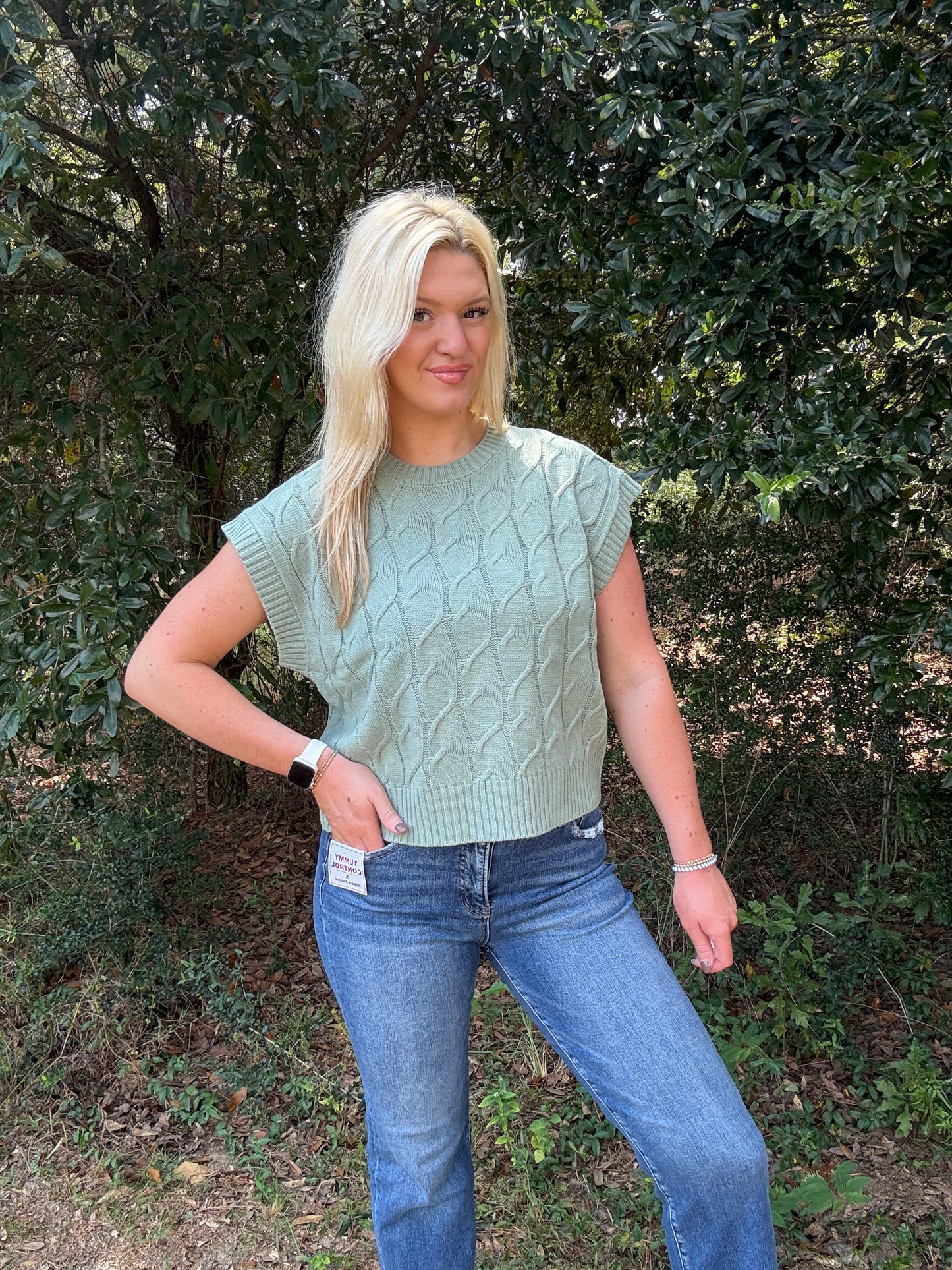 Sage cable knit sweater