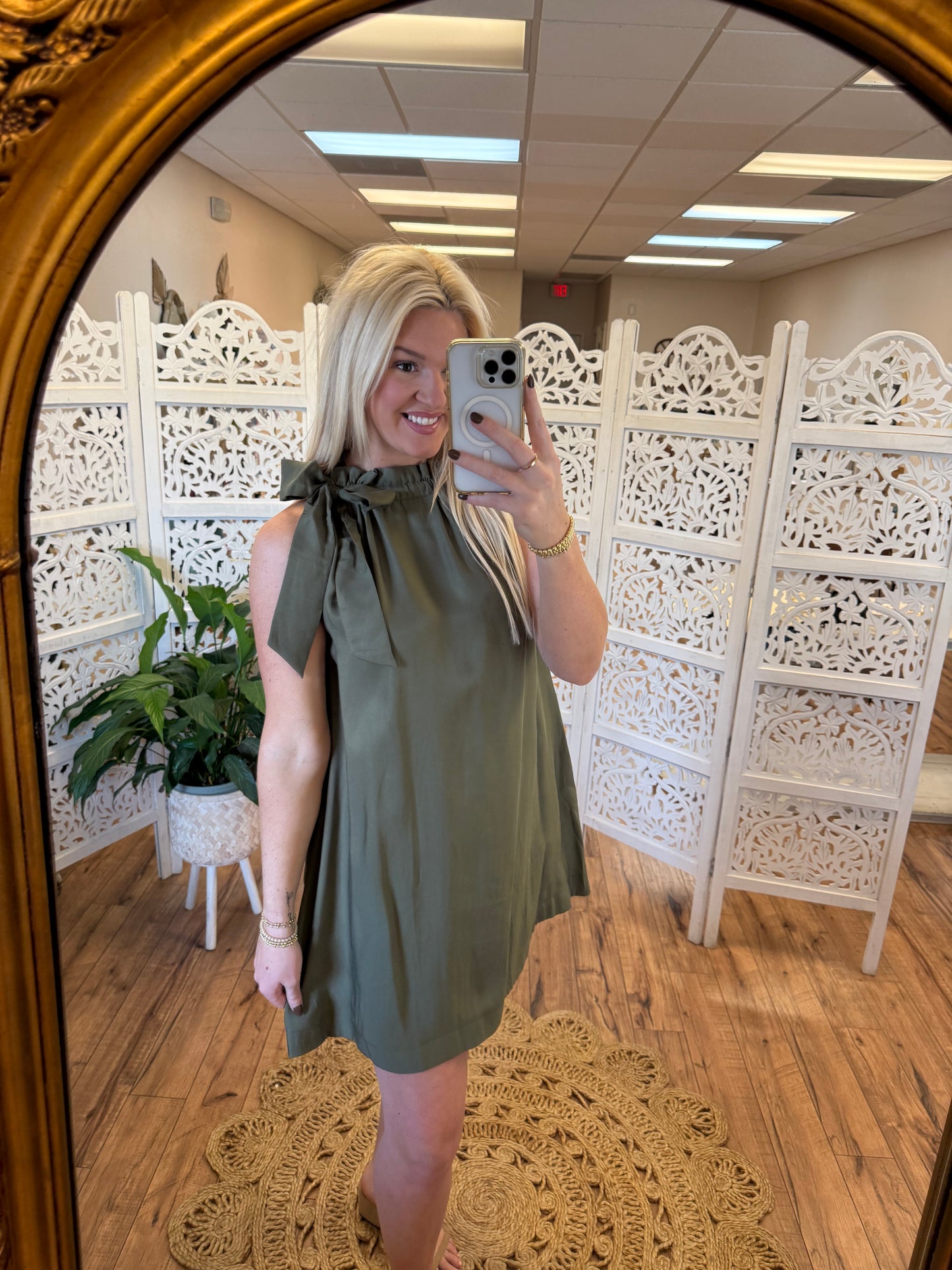 Olive bow neck dress