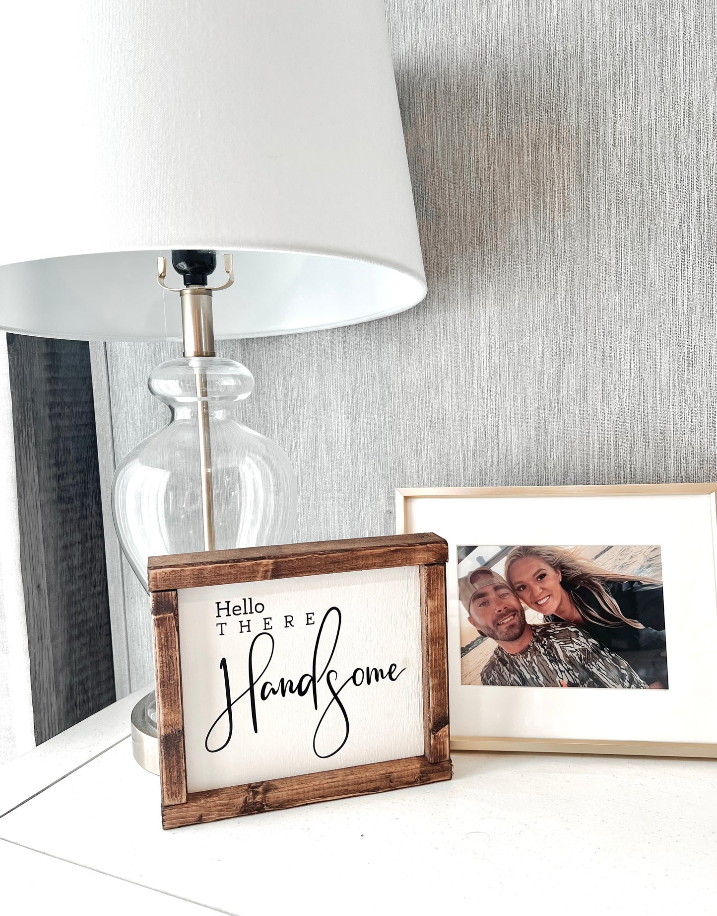 Good morning gorgeous - hello there handsome - bedside table signs - bedside signs