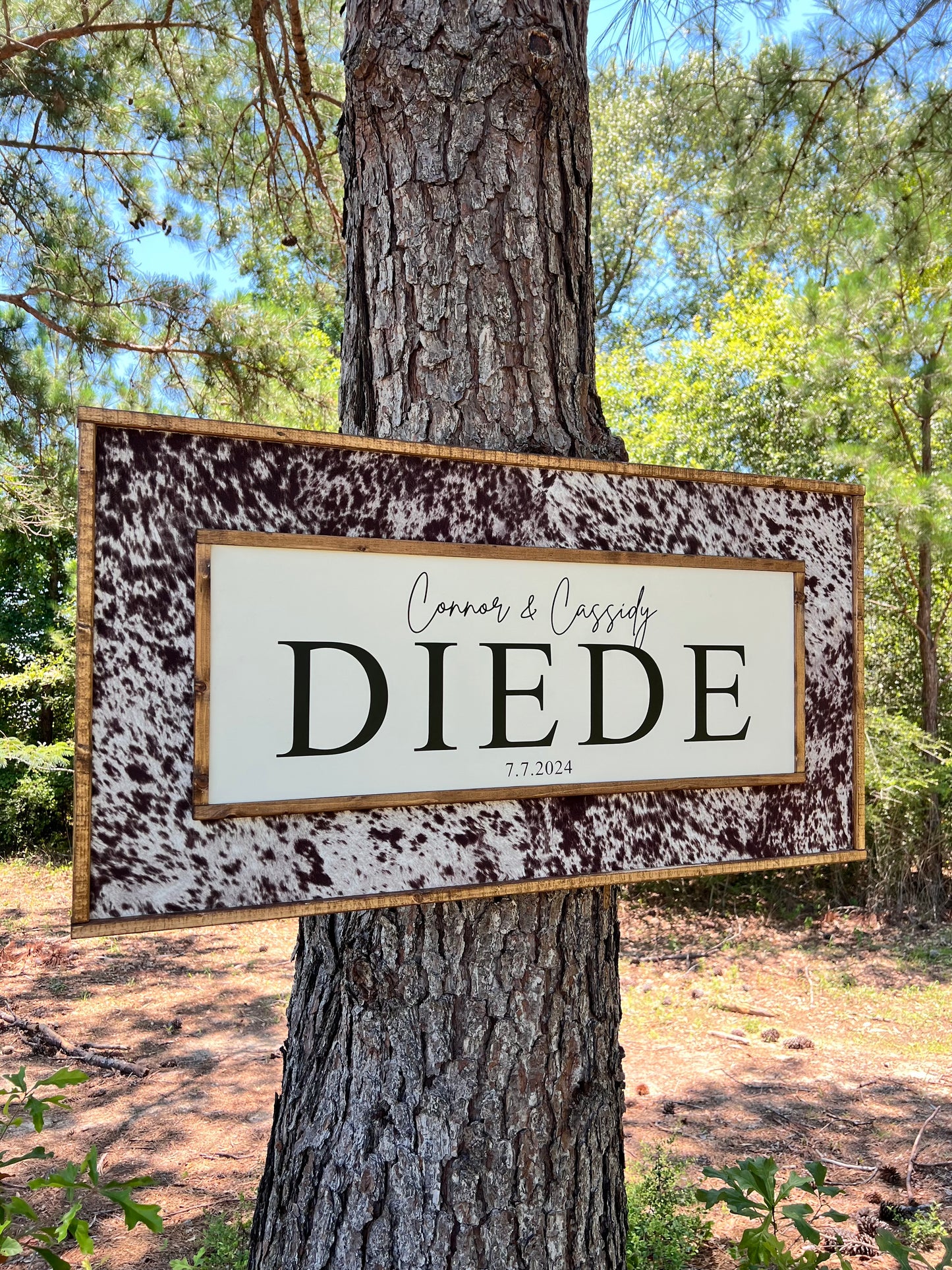 Cowhide last name est date sign - wedding signs