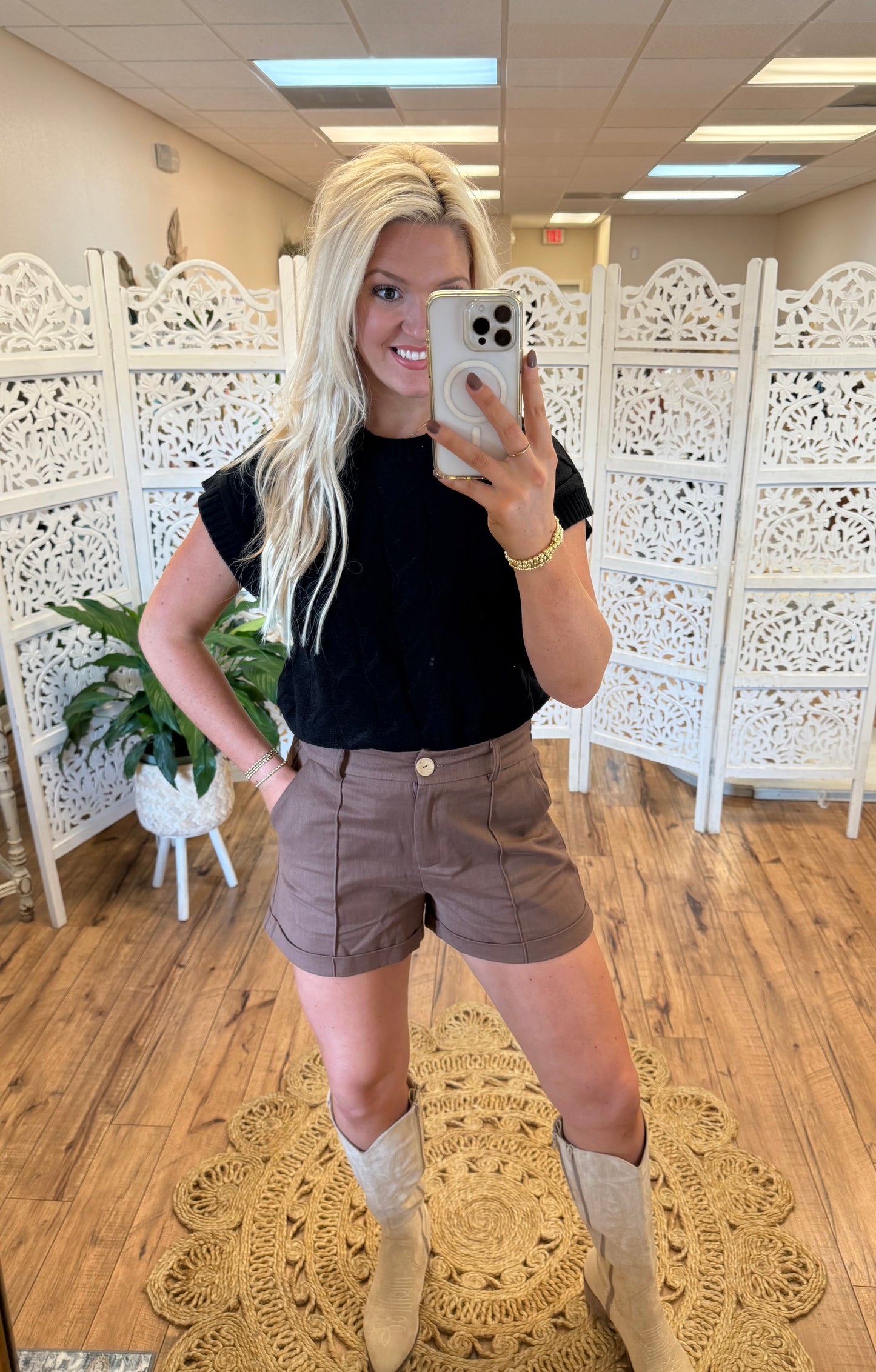 Brown pleated shorts