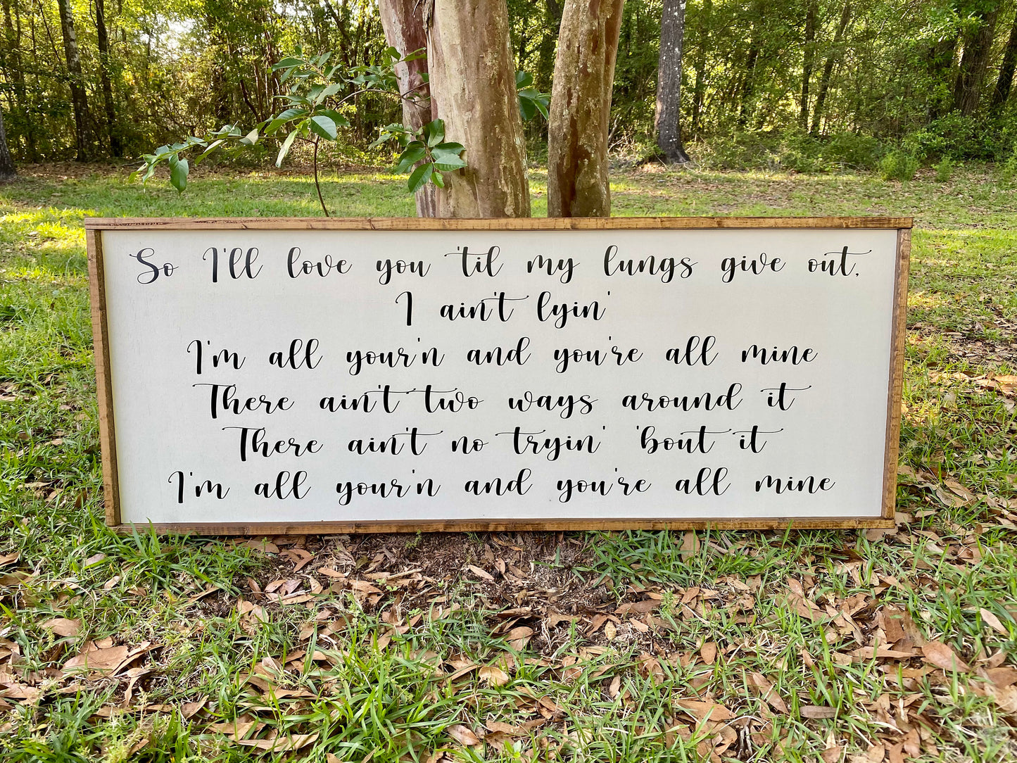 So I’ll love you till my lungs give out - All Your’n and your all mine - Tyler Childers - wooden sign