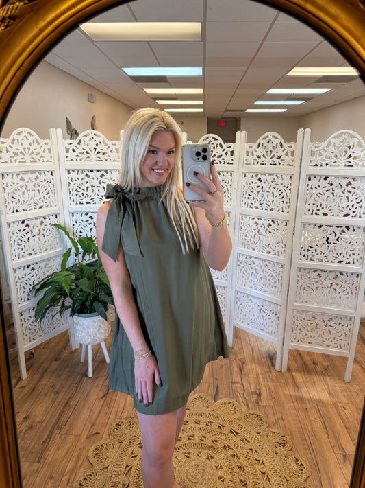 Olive bow neck dress