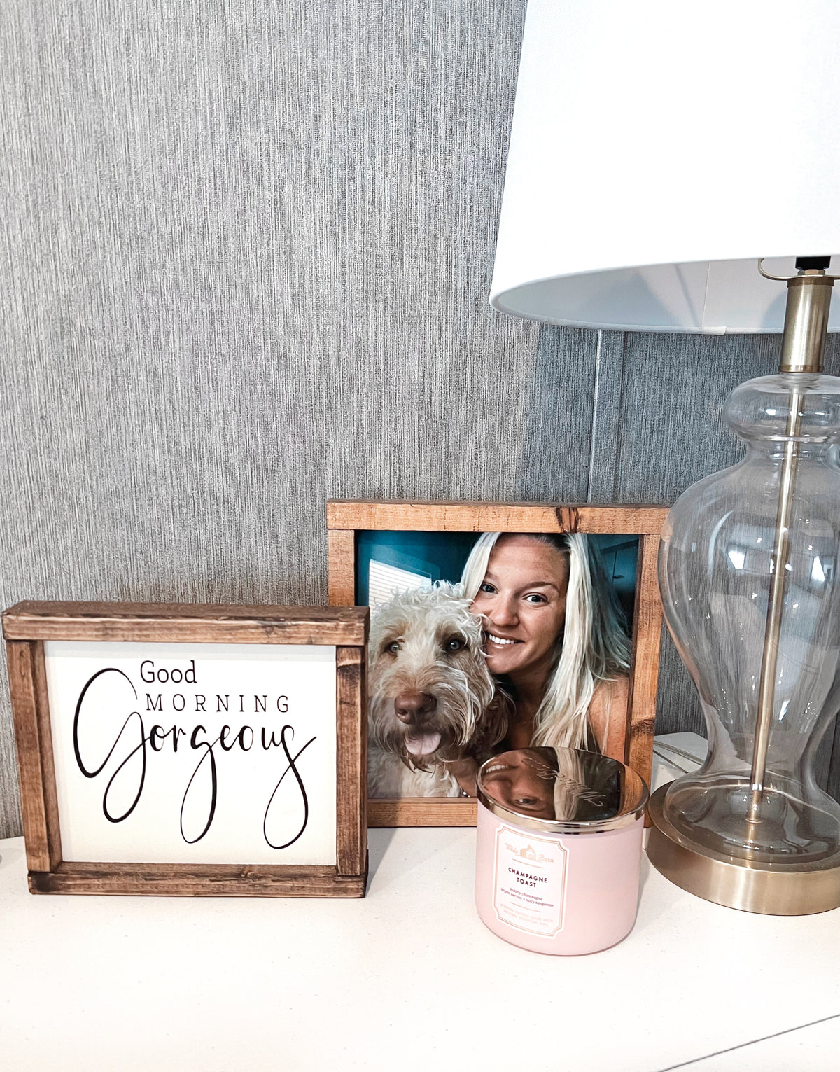 Bedside Sign Good morning gorgeous - hello there handsome - bedside table signs - b ...