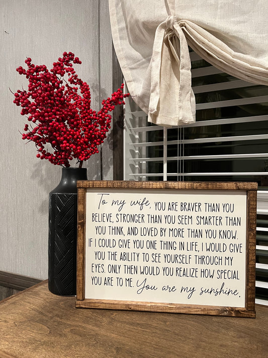 To my wife - thankful sign to wife