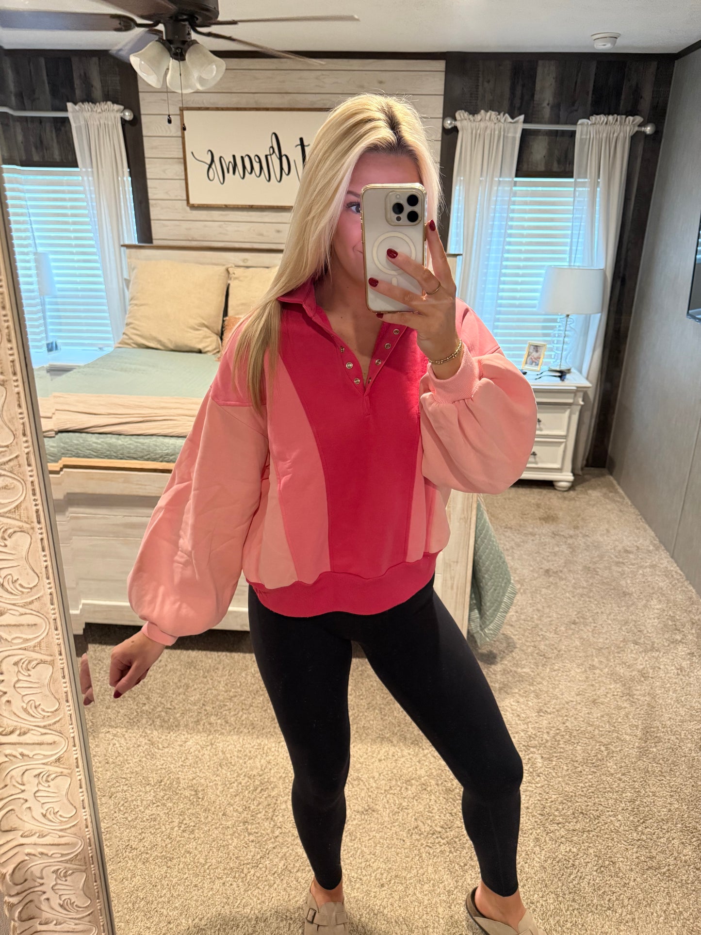 Three pink sweatshirt