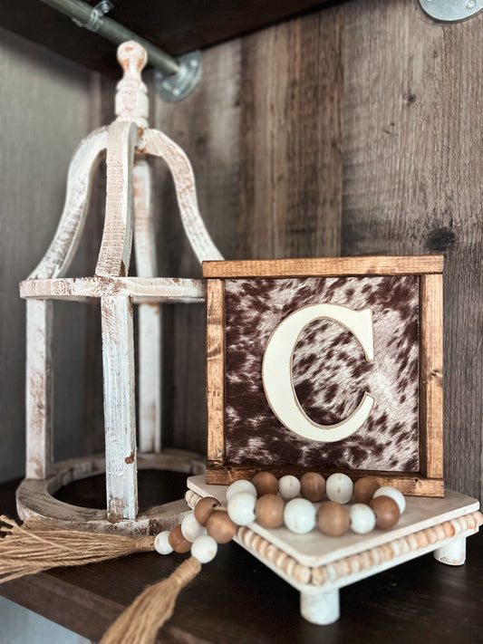 Mini cowhide initial sign - gifts under $25