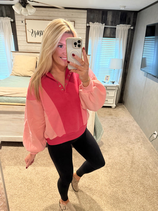 Three pink sweatshirt