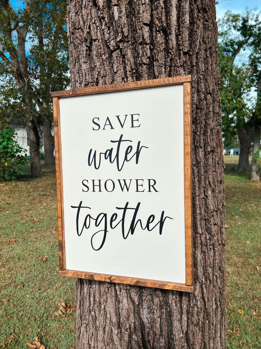 Save water shower together sign