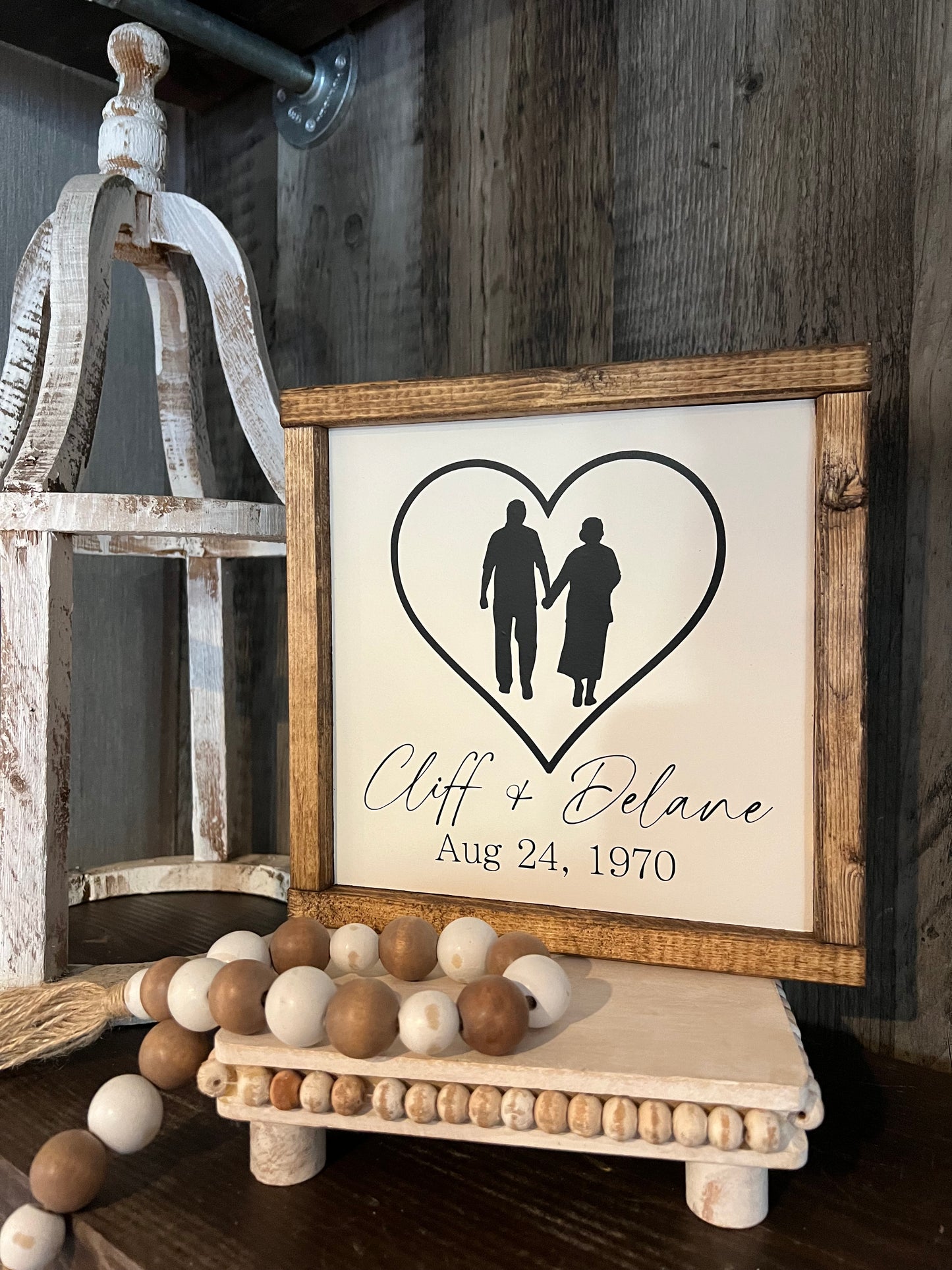Man and woman in a heart signs - est date and names - Christmas gift