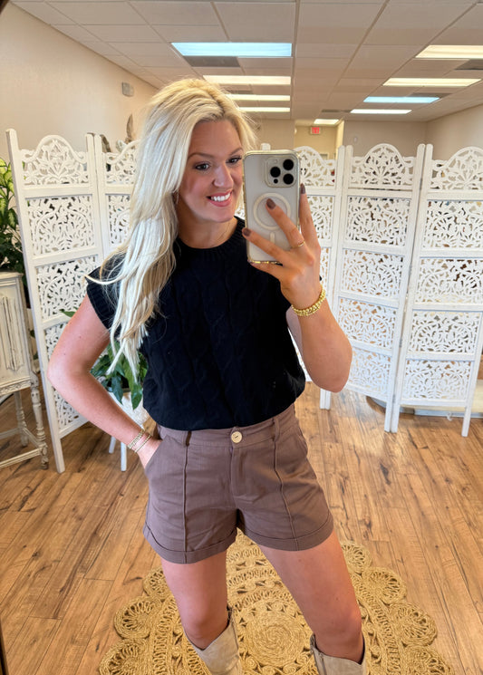 Brown pleated shorts