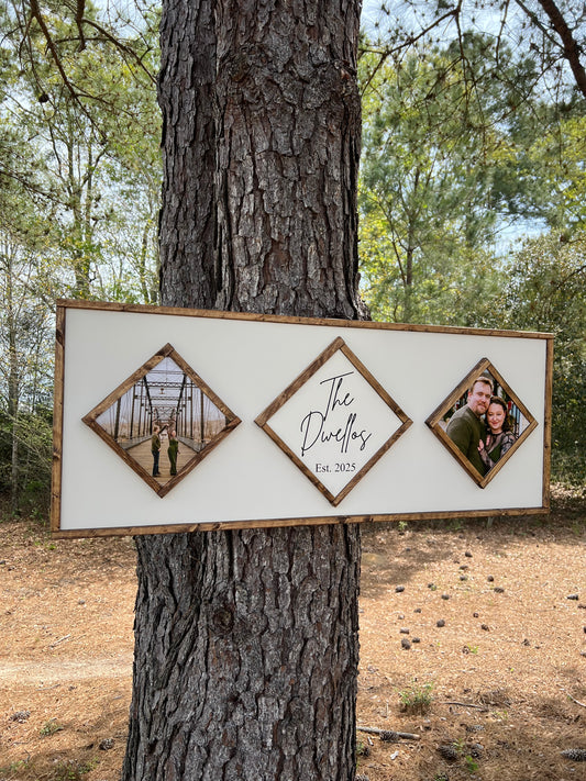 Double white last name sign - picture sign - wedding signs