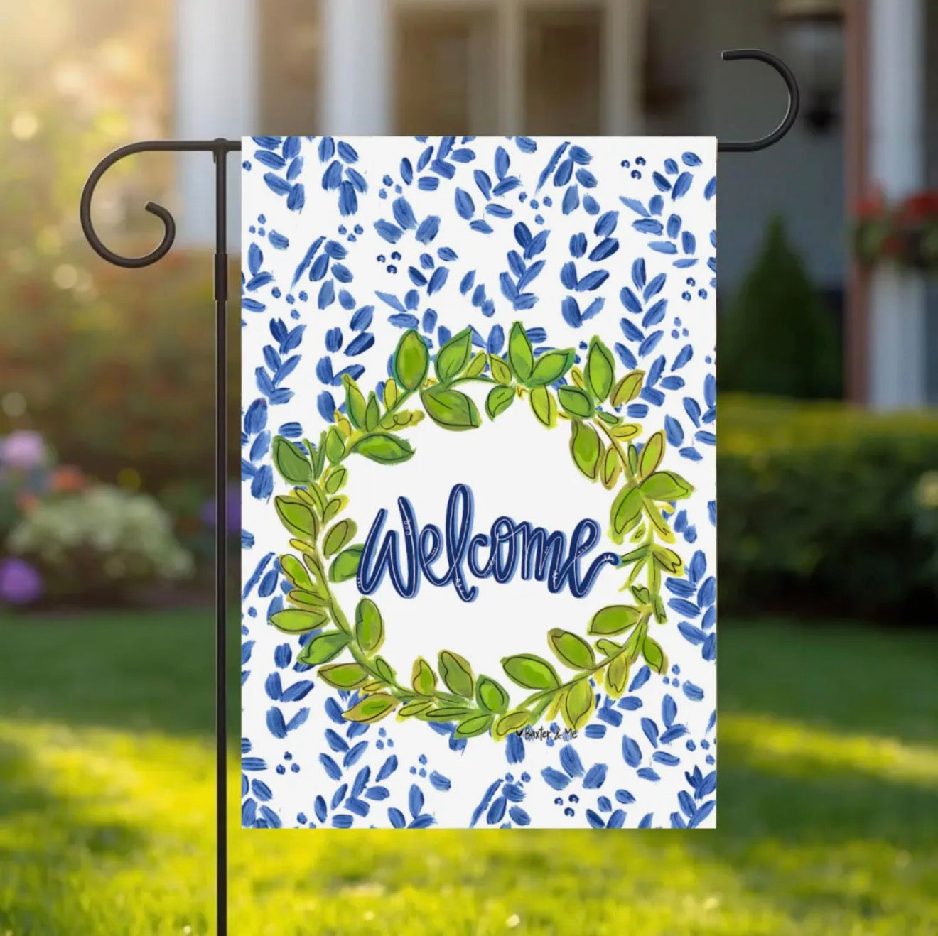 Welcome garden flag - greenery