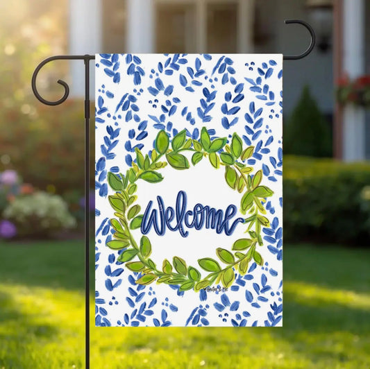 Welcome garden flag - greenery