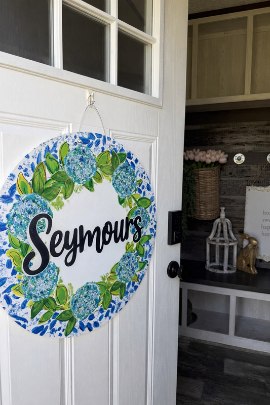 Hydrangeas personalized door hanger