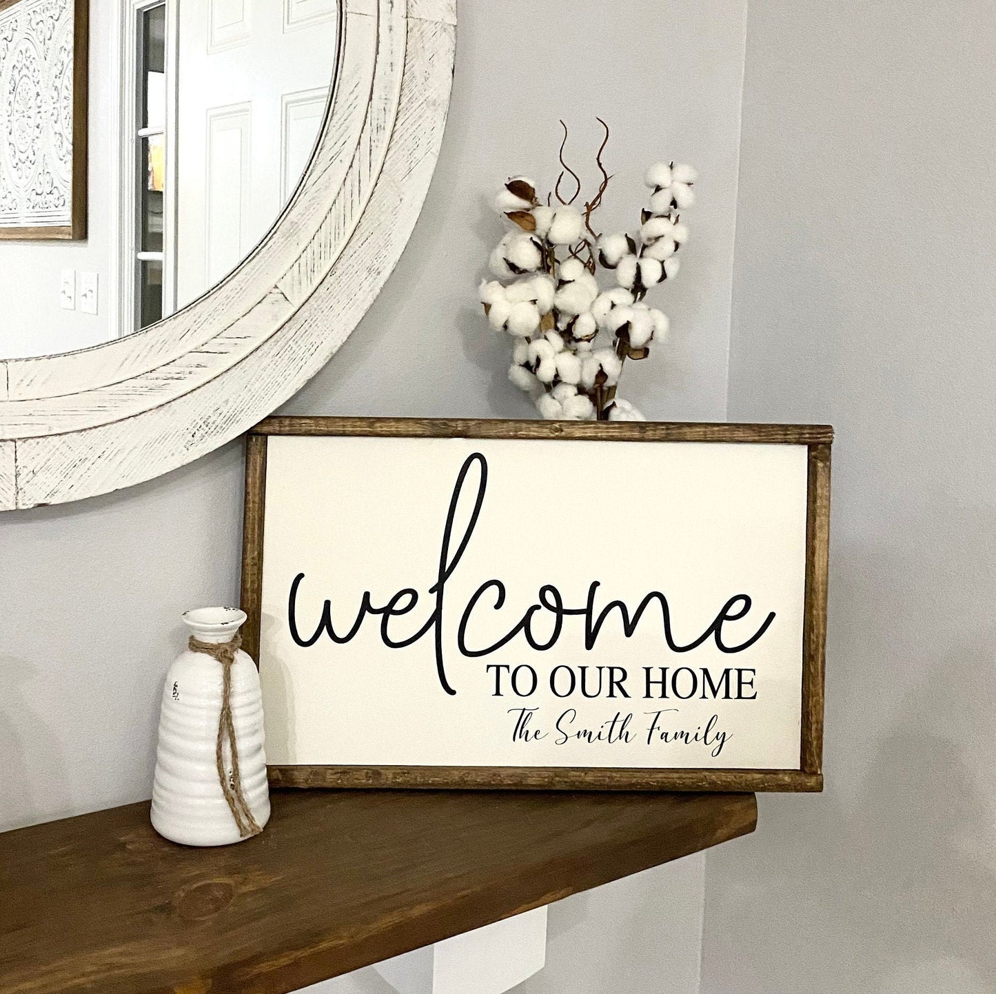 Welcome to our home - with family name - wooden sign