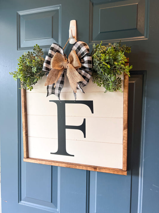 Square front door sign - front door sign - front door initial wooden sign